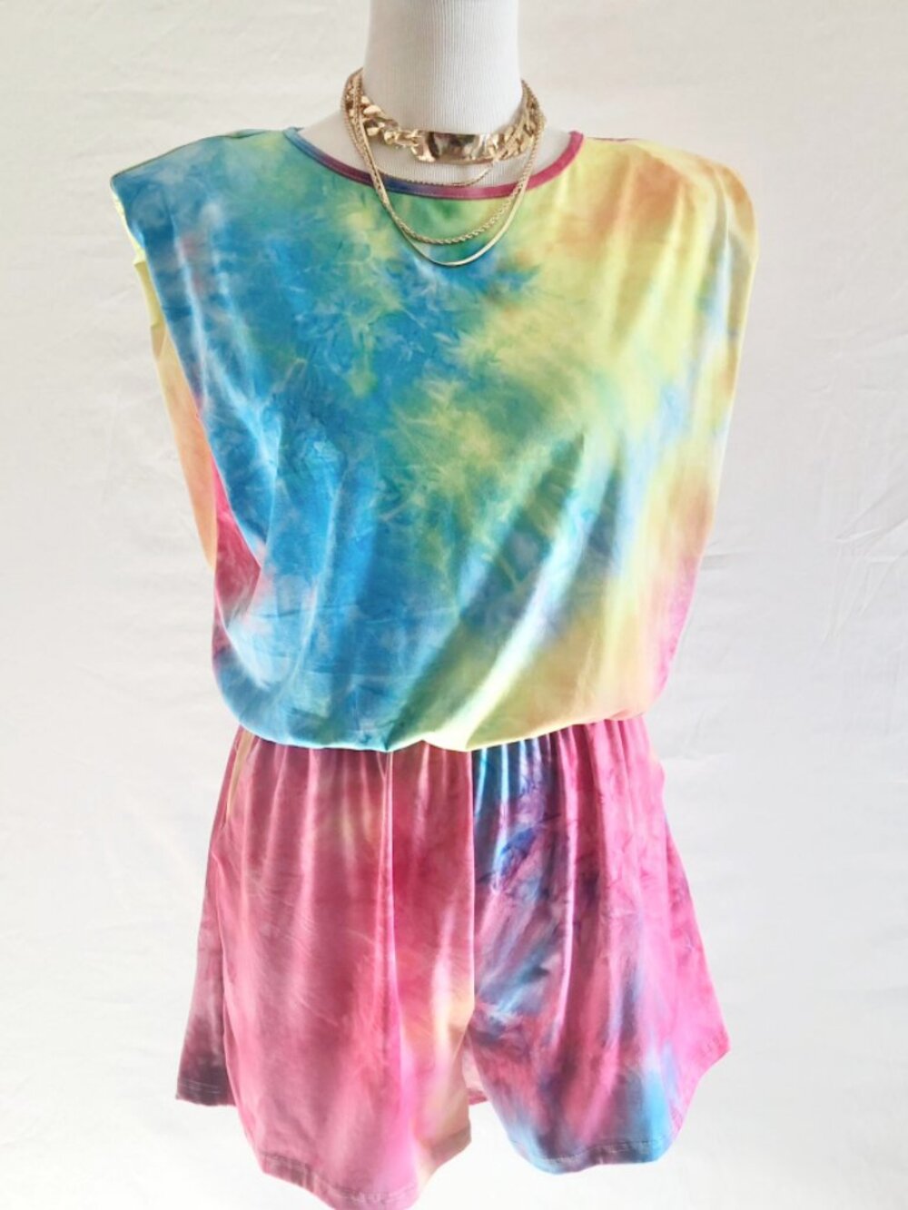 Watermelon Pink Multicolor Tie Dye Short Romper Size M
